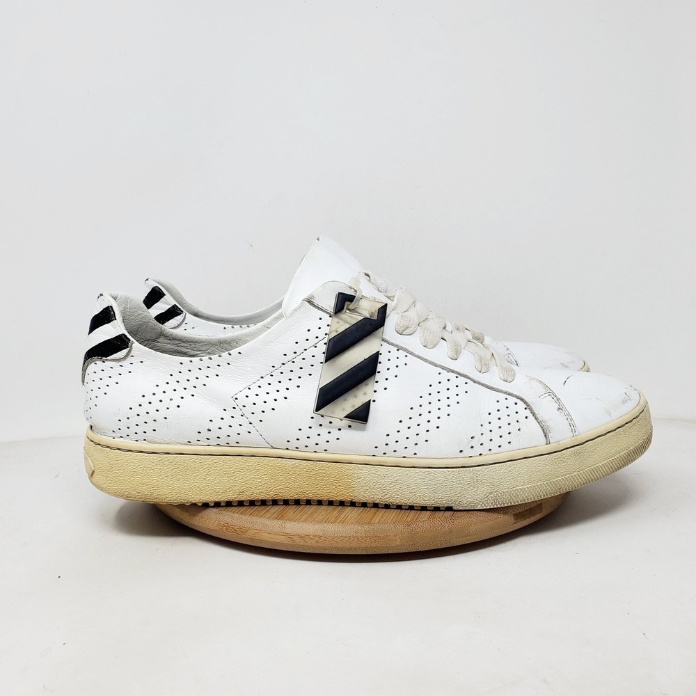 Off-White Diagonals Shoes Mens 42 White Leather Holed Lace Up Sneaker Italy